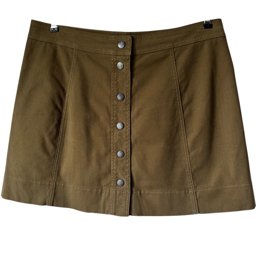 Madewell Metropolis Snap A-Line Dark Olive Green Skirt Mini Retro 70's Style
